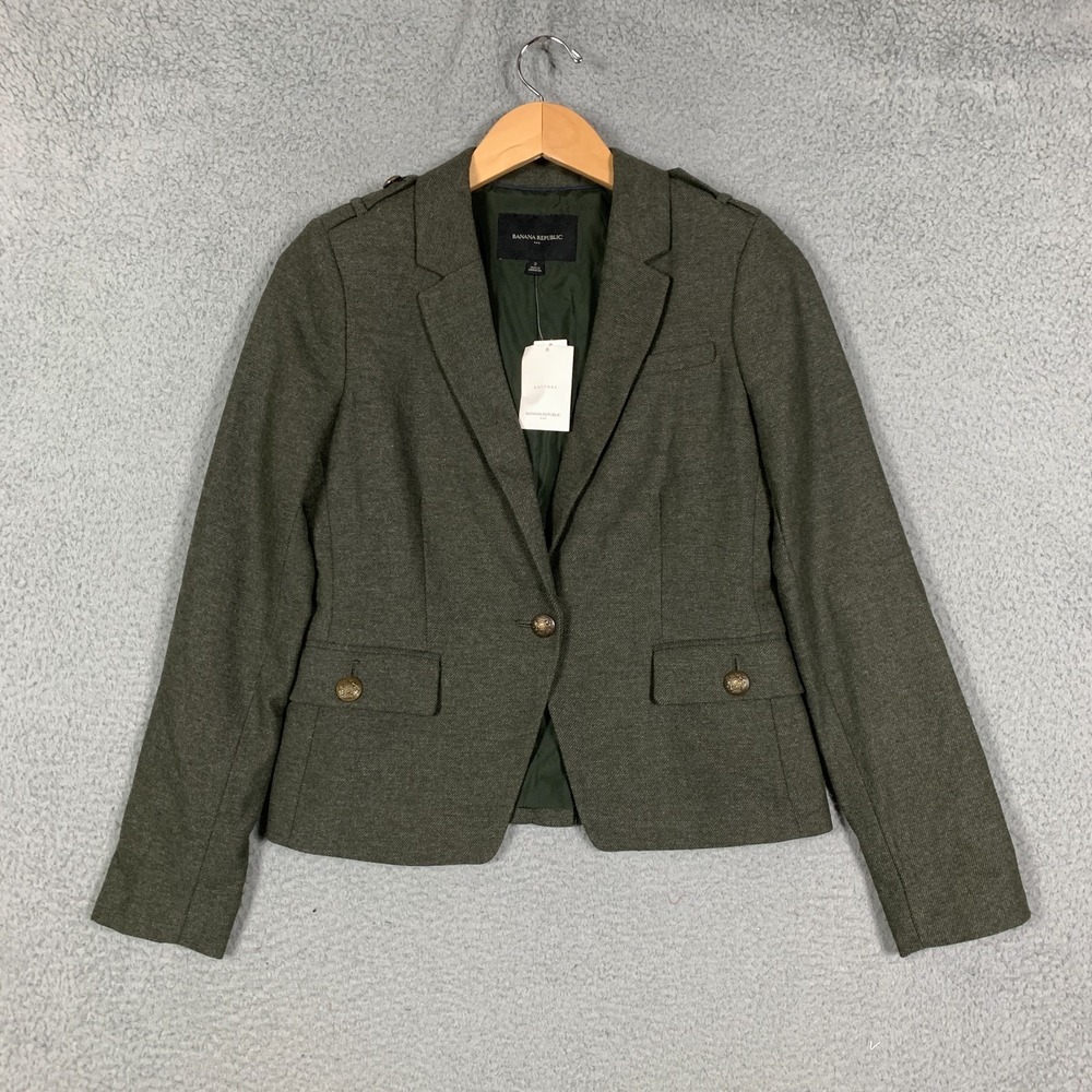 NWT Banana Republic Military Blazer Women's 2 Mistletoe Wool Blend Single Button
